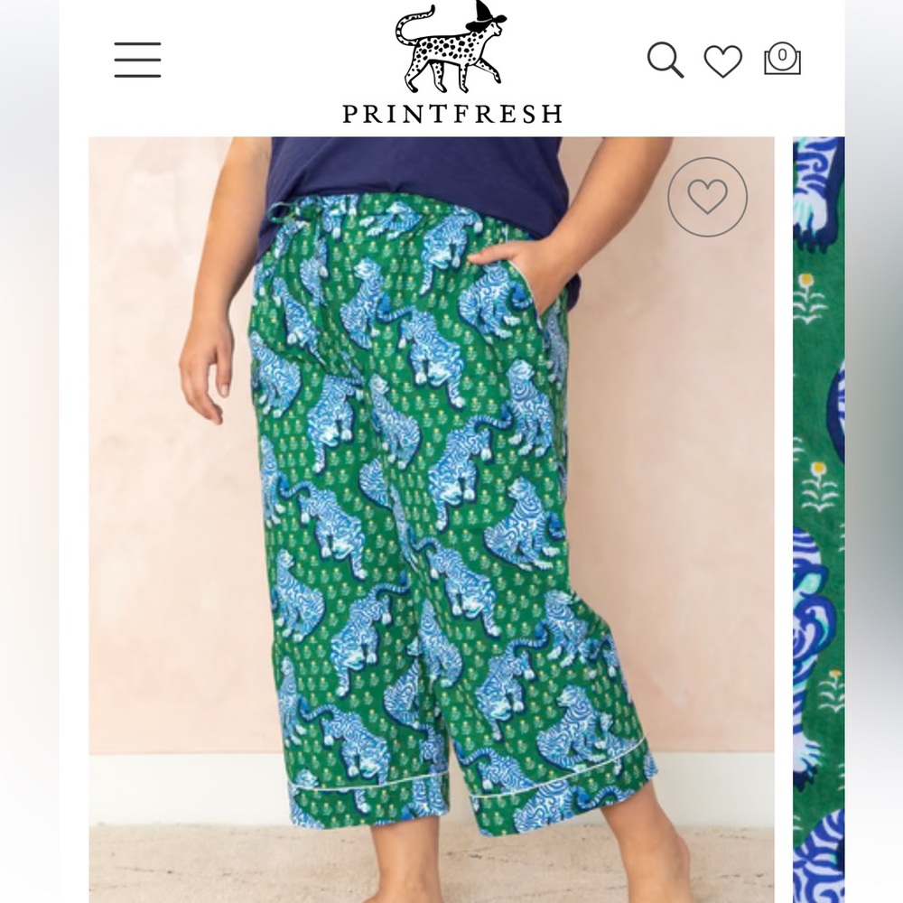 Printfresh Tiger Queen Cropped Pajama Pants in Jade